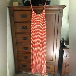 Mossimo orange stripe sundress maxi length ruffle bottom unhemmed